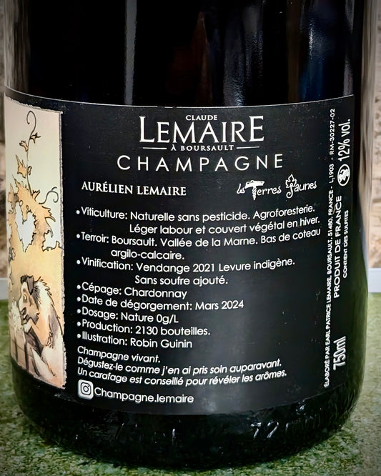 Étiquette du champagne Les Terres Jaunes 2022 d'Aurélien Lemaire