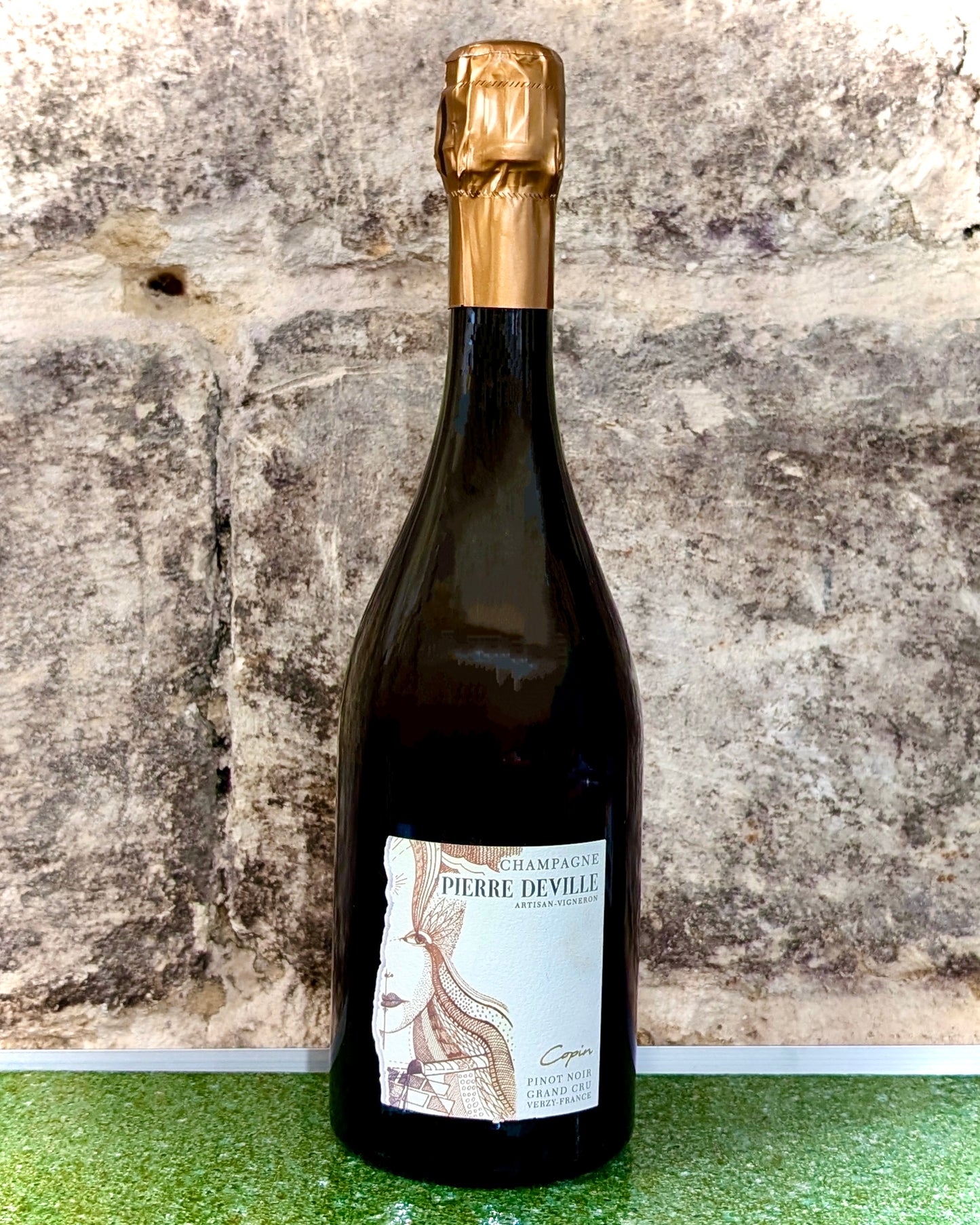 Copin Pinot 2021 de Pierre Deville, Champagne Blanc de Noirs Grand Cru élaboré par Alban Corbeaux à Verzy.
