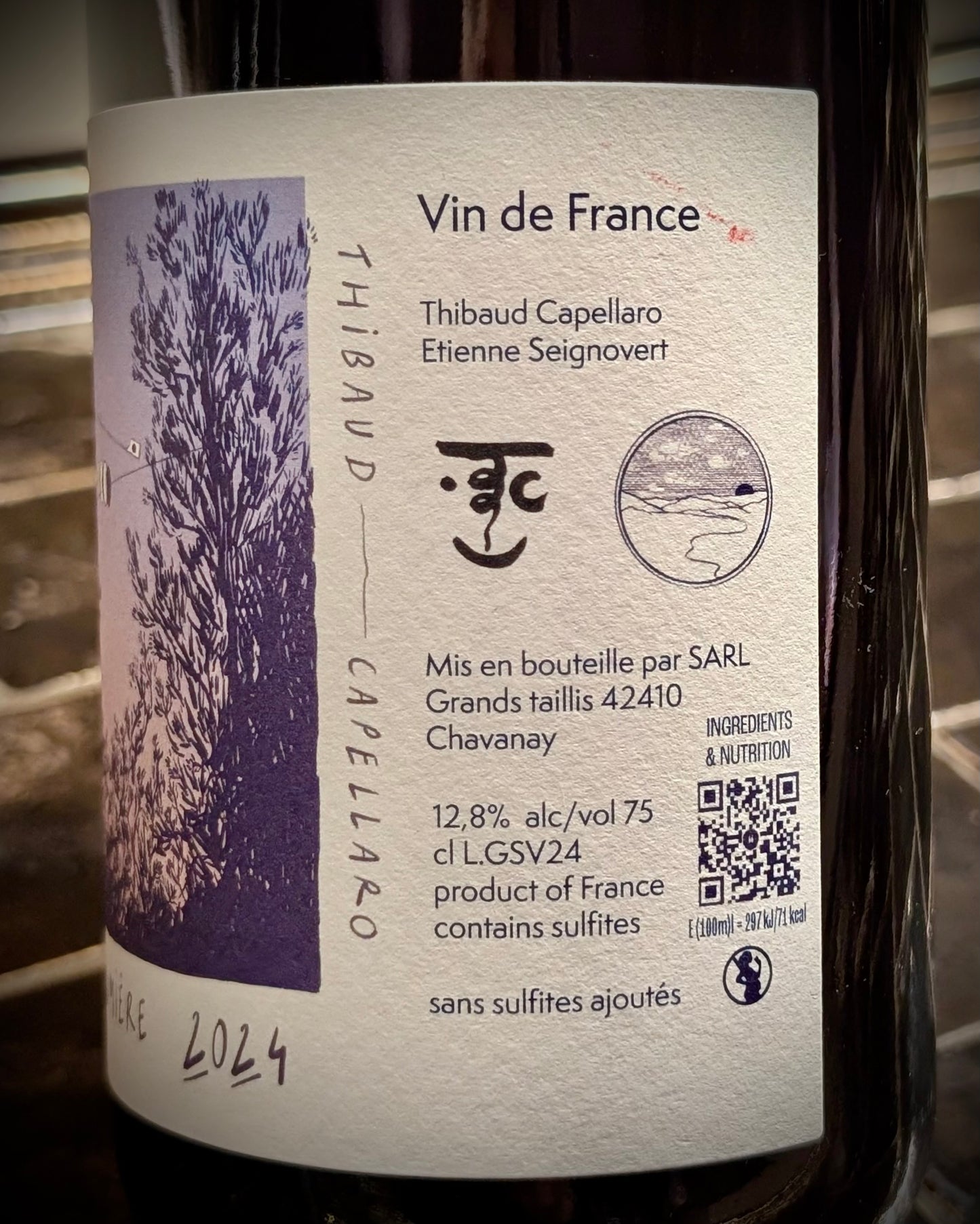 Bouteille d'Ombre et Lumière 2024 de Thibaud Capellaro et Étienne Seignovert, assemblage de syrah, grenache et viognier de la Vallée du Rhône.