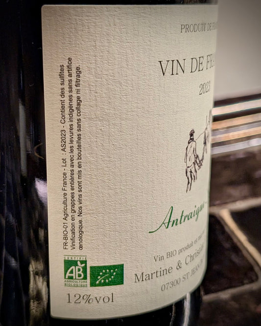 Bouteille Antraigue Syrah 2023 de Christian Rouchier, Vin de France issu de sols granitiques de Saint-Jean-de-Muzols