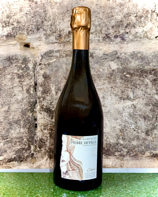 Copin Pinot 2021 de Pierre Deville, Champagne Blanc de Noirs Grand Cru élaboré par Alban Corbeaux à Verzy.