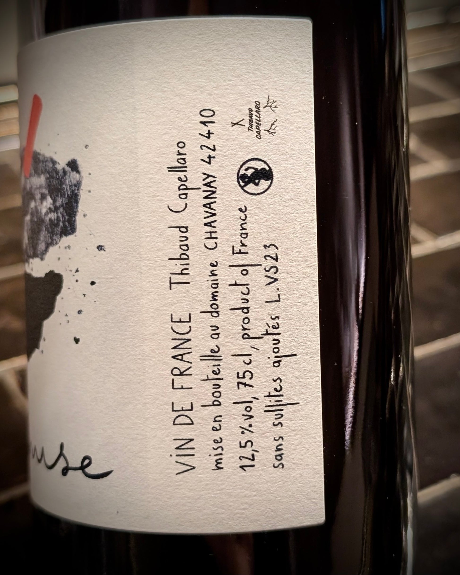 Bouteille de La Canuse 2023 de Thibaud Capellaro, vin de macération à dominante de viognier de la Vallée du Rhône.