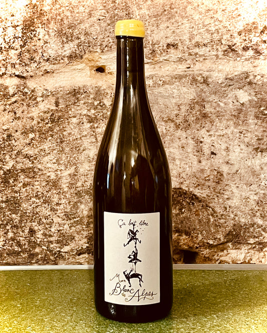 Bouteille de Mon Blanc des Alpes 2022 de Damien Bastian, domaine Ça Boit Libre, chasselas de Savoie cultivé sur les coteaux de Marignan au bord du lac Léman.