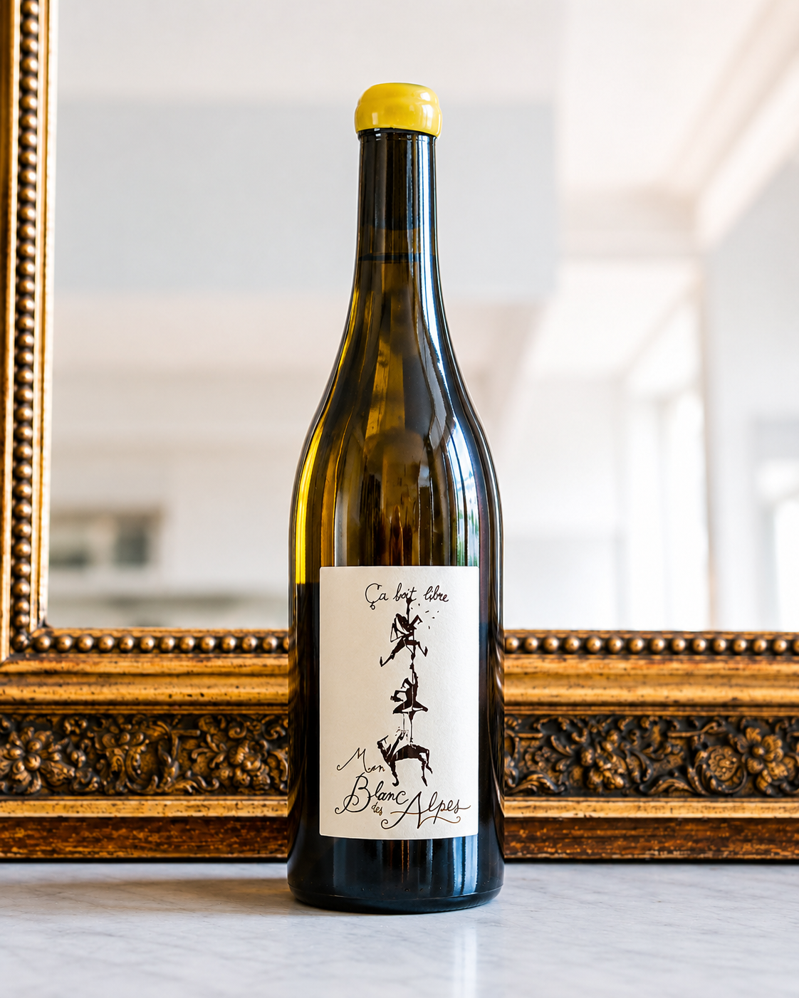 Bouteille de Mon Blanc des Alpes 2022 de Damien Bastian, domaine Ça Boit Libre, chasselas de Savoie cultivé sur les coteaux de Marignan au bord du lac Léman.