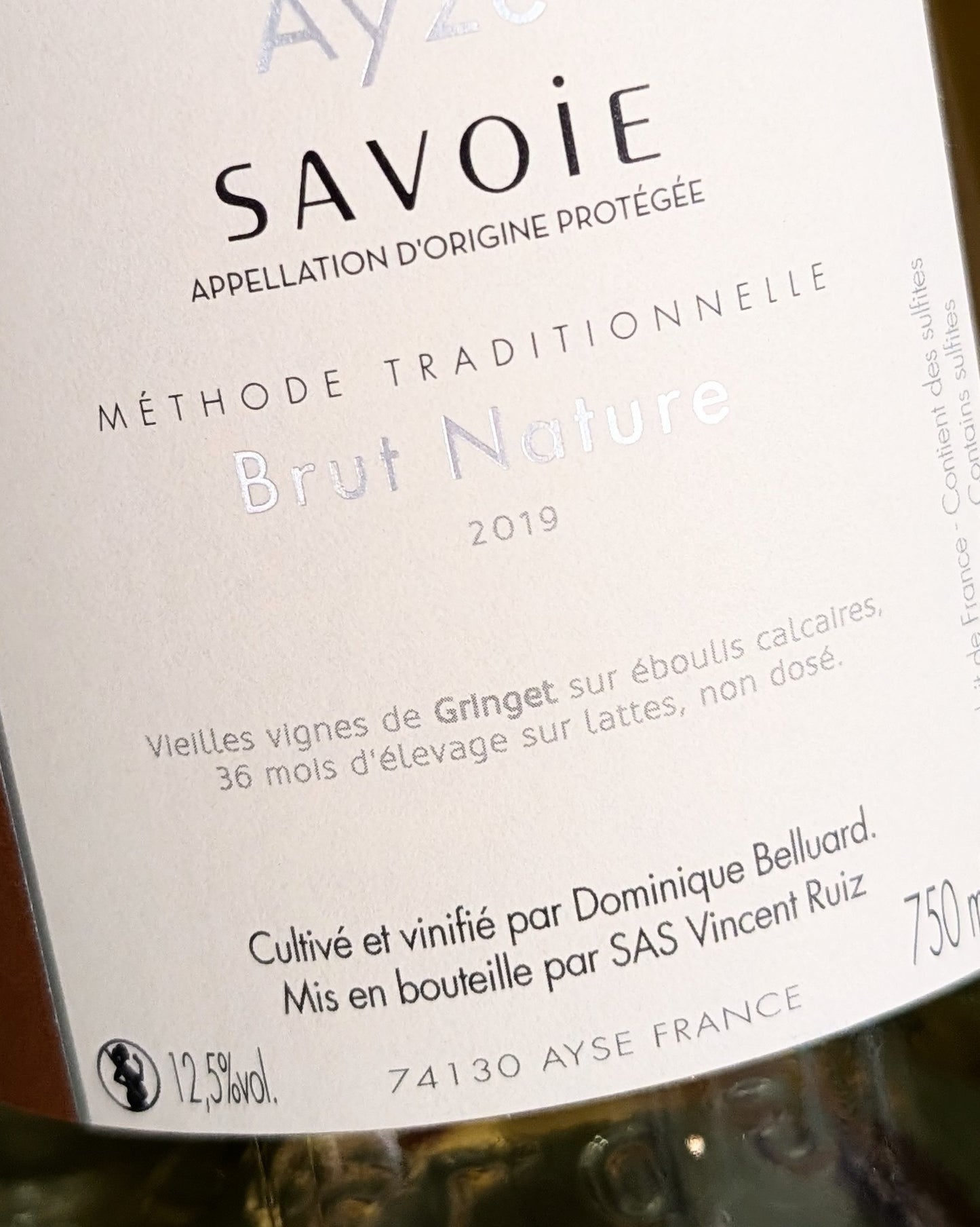 Bouteille de Mont Blanc 2019 du Domaine Belluard, grand vin effervescent de Gringet en AOP Vin de Savoie Ayze