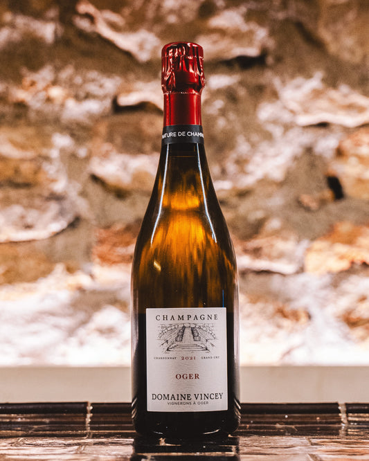 Oger 2021 du Domaine Vincey, Champagne Grand Cru élaboré par Marine et Quentin Vincey à partir de parcelles du village d'Oger