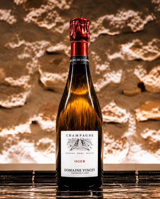 Oger 2021 du Domaine Vincey, Champagne Grand Cru élaboré par Marine et Quentin Vincey à partir de parcelles du village d'Oger